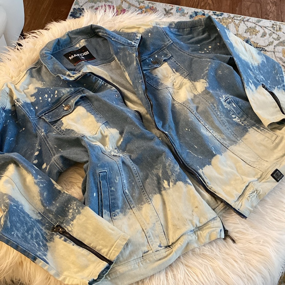 MAKOBI moto biker jeans jacket - Picture 11 of 15